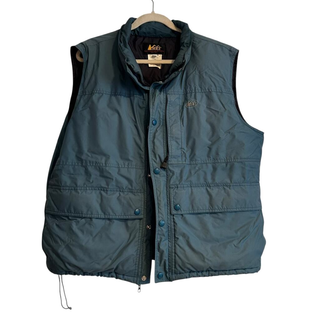 Vintage REI Green Down Filled Vest Mens Sz Large Nylon Puffer Full Zip Outdoor - Picture 1 of 16